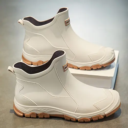 mens red slip on rain boots lightweight pvc ankle boots with durable pvc sole comfortable eva insole for casual wear rain boots for adults footwear slipon design