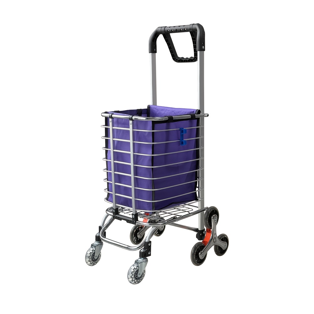 TEMU Practical Shopping, Folding Shopping Cart, Laundry And Stair Climbing Swivel Wheelbarrow, Aluminium Alloy With Waterproof Basket, , Shopping