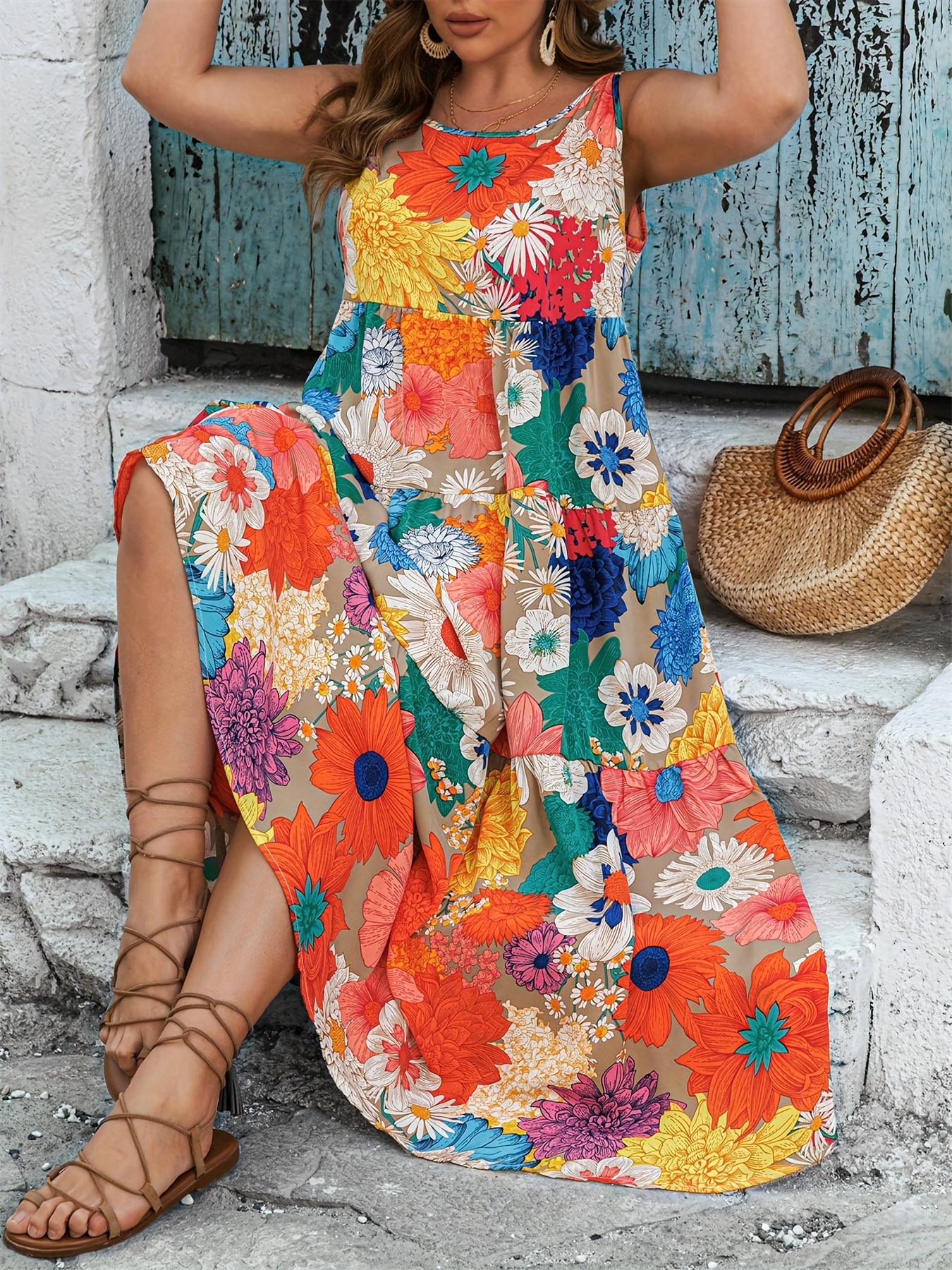 slim fit dress slacks Willow Watercolor Floral Maxi Dress S