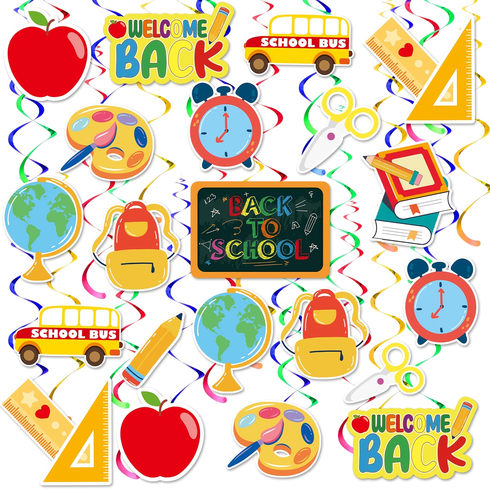 TEMU Set da 12 decorazioni a spirale da appendere per a scuola, decorativi per feste di a scuola, colorate da appendere al soffitto con libri, matite