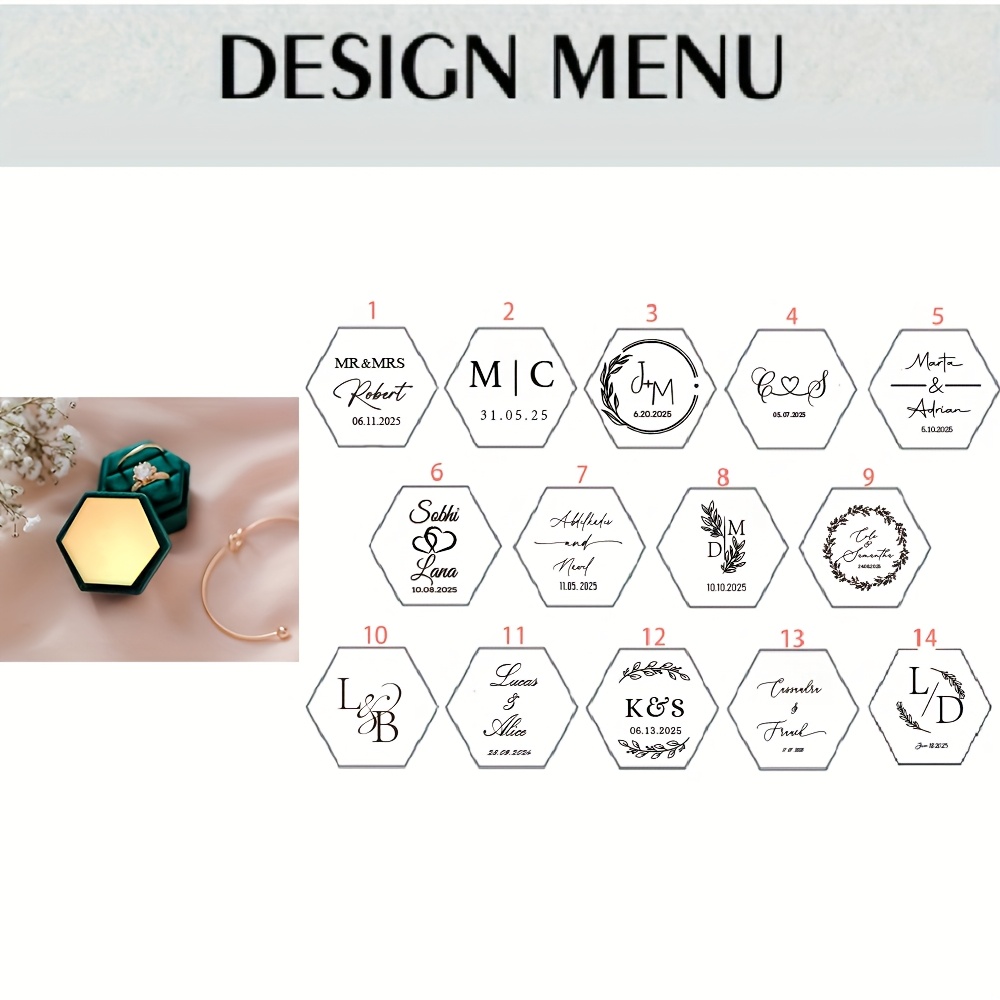 TEMU Personalised Hexagon Velvet Ring Box With Hexagon Mirror Acrylic 2 Slot Ring Box Personalized Wedding Engagement Proposal Gift, Jewelry Boxes
