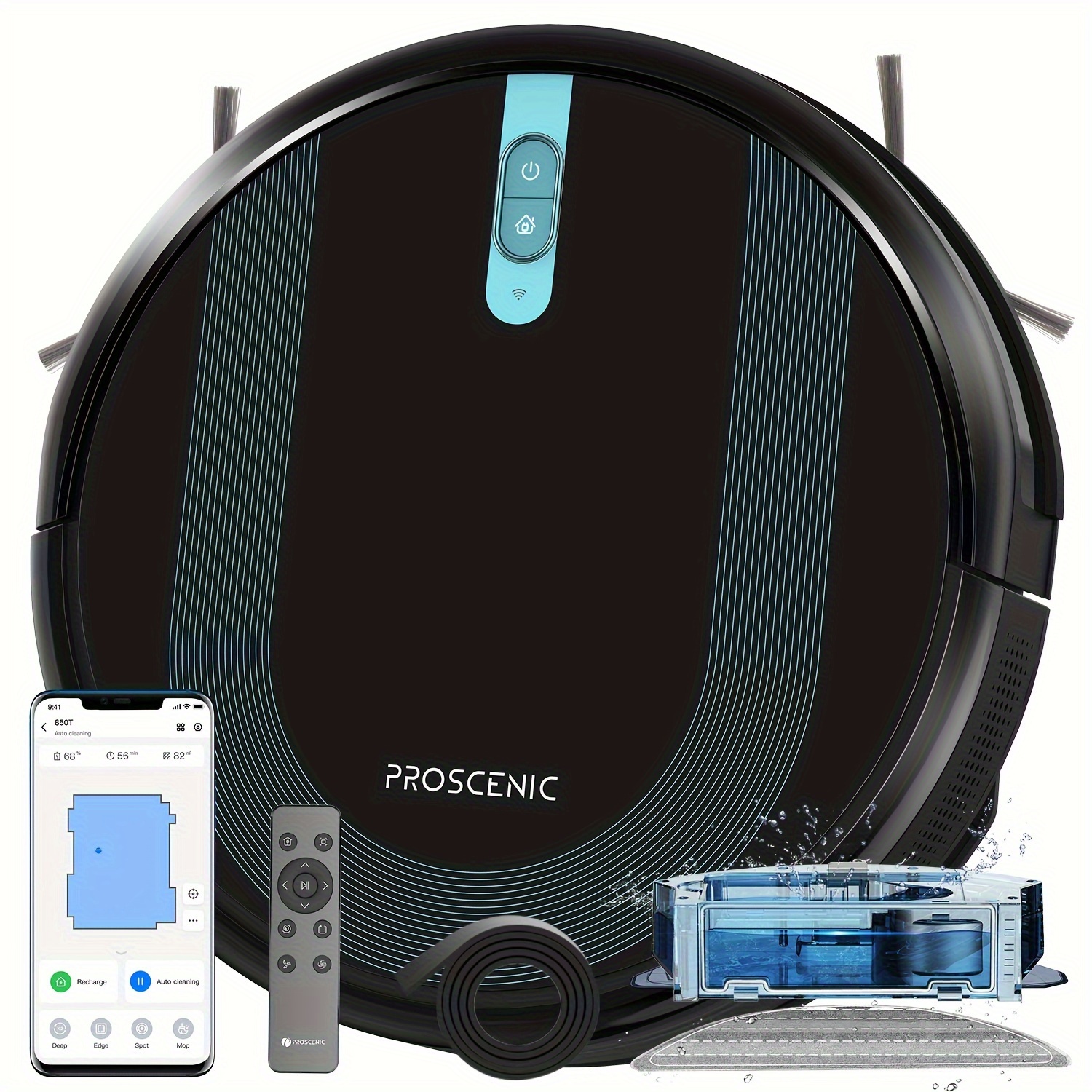 

Proscenic 850t Wifi Robot Vacuum And Mop With Gyro Navigation, Strip, Self-charging - For Hard Floors And Carpets