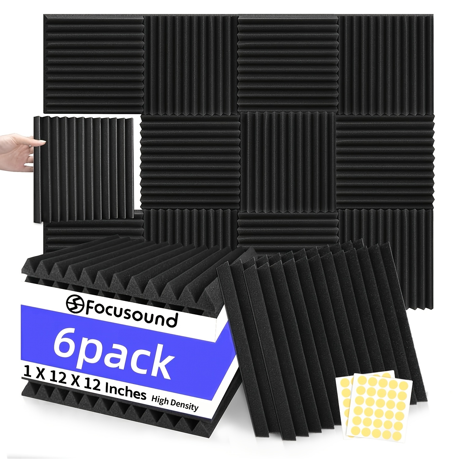 6pcs high density soundproof boards   with double sided   12x12x1 inch acoustic soundproof wall panels suitable for wall decoration and noise reduction applicable to offices   recording rooms and bedrooms