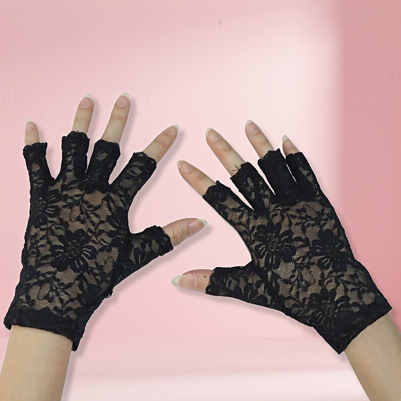 TEMU Gants de femme fin en dentelle et à fleurs pour et l'été, respirants, demi-doigts, doigts exposés, conduite, écran tactile, couverture, gants de