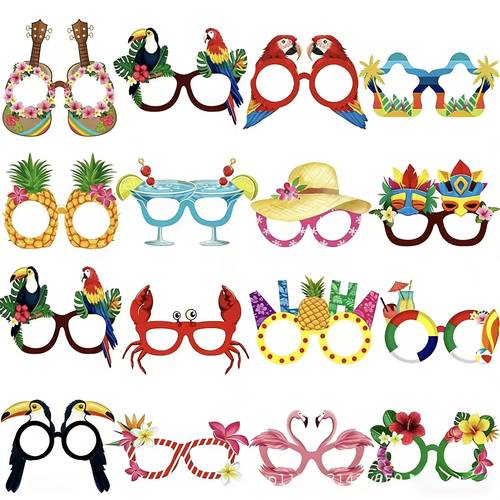 16pcs 8pcs hawaiian party fashion glasses pineapple card glasses tropical glasses beach photo props birthday party atmosphere paper decor fashion glasses festival photo fashion glasses props christmas party decor fashion