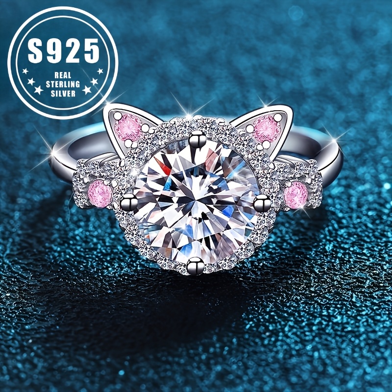 

Cat-shaped 925 Sterling Silver Ring With Sparkling Zirconia - Adjustable Size, Or As A Gift 3.4g/0.12oz