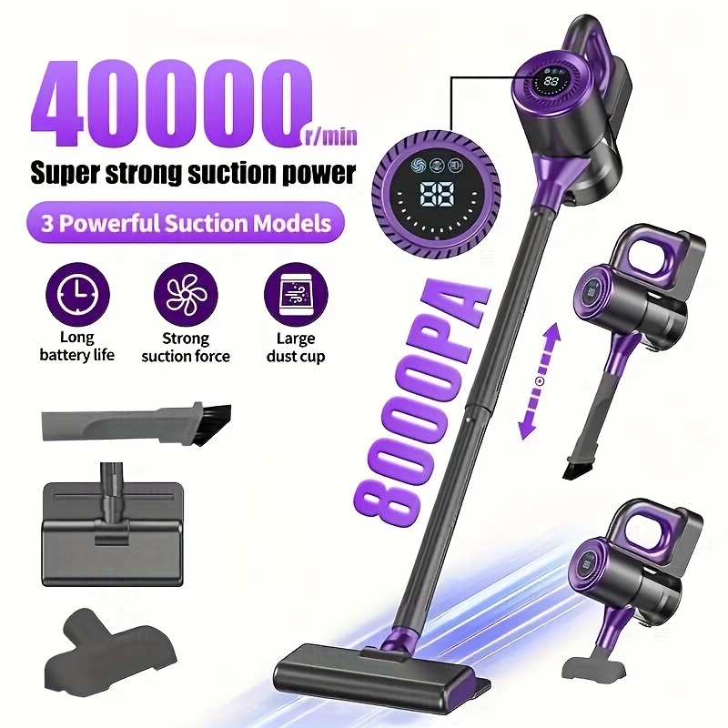     handheld stick vacuum cleaner -   cordless, 8000 pa powerful suction, 40000 rpm   motor, 43.96oz large dustbin, 3   for vacuuming & mopping & sweeping, suitable for home, carpets, pet hair cleaning, easy to  , usb charging,    ,   | stylish vacuum cleaner | mother s day gift/birthday present 0