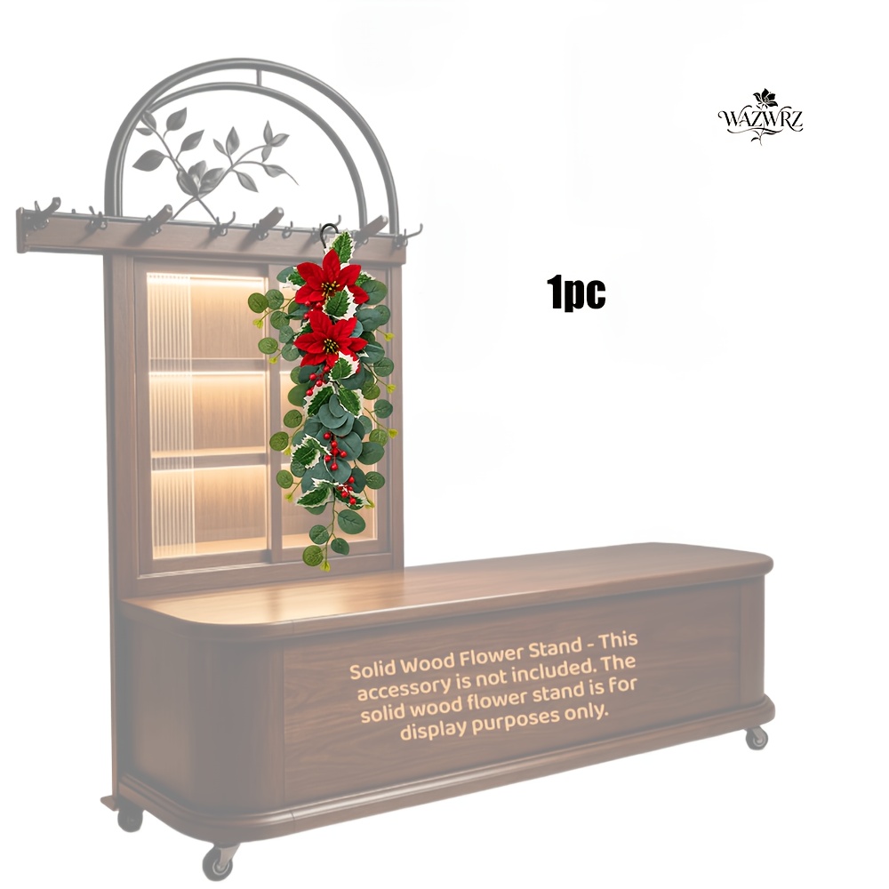 TEMU New Luxury Large Christmas Simulation Composite Wall Hanging, Holly Leaves And With Red Berries And 1 Grade Red Combination. Suitable For