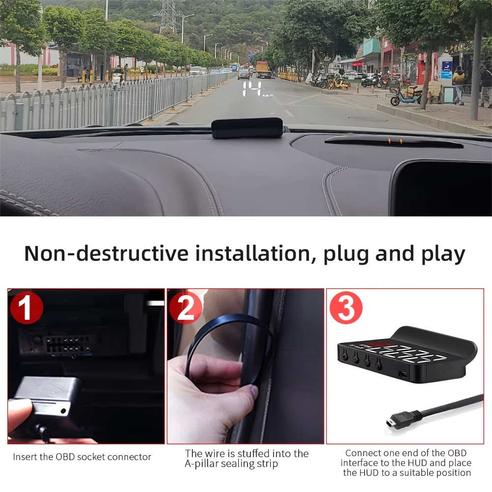 TEMU M3 Obd Hud Windshield Projector Projection On Glass Car Speedometer Kmh Mph Speed Alarm Electronic Accessories