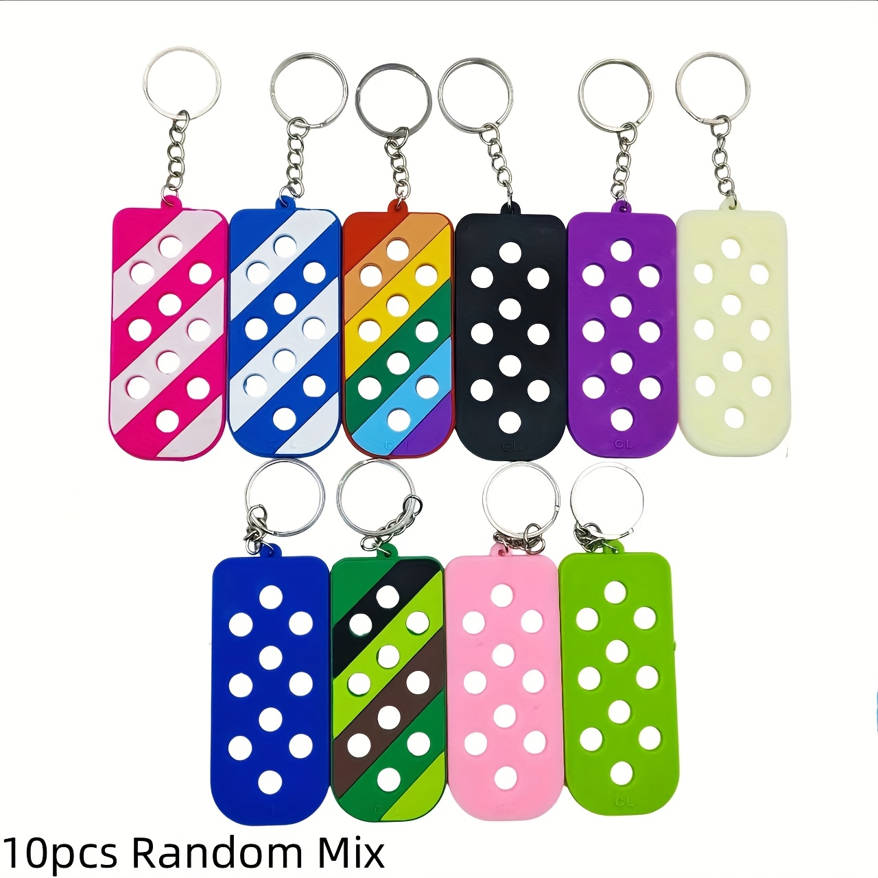 TEMU 10pcs Set, Random Mix Plastic Shoe Charms, With Large Keychains, Pink Shoe Accessories Large Keychain, White Keychain, Purse Backpack Luggage