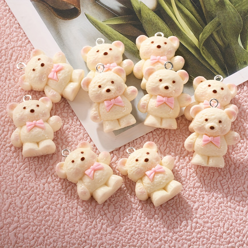 

8pcs Resin Bear Pendants With Bow Ties For Diy Earrings, Necklaces, Keychains, And Bag Charms - Perfect Handmade Craft Supplies