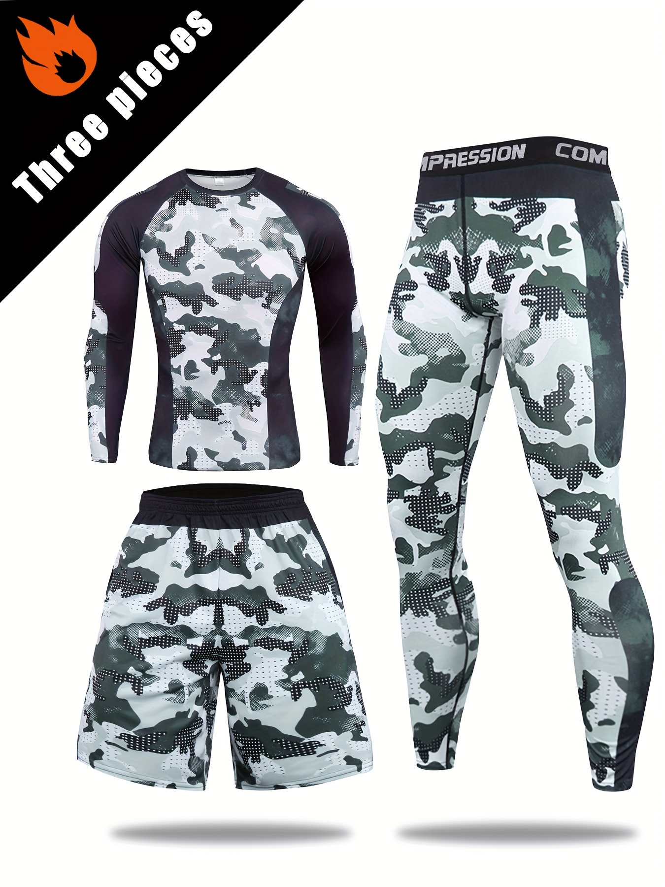mens 3pcs camo compression set breathable non stick   for     long sleeve top shorts leggings mixed color 0