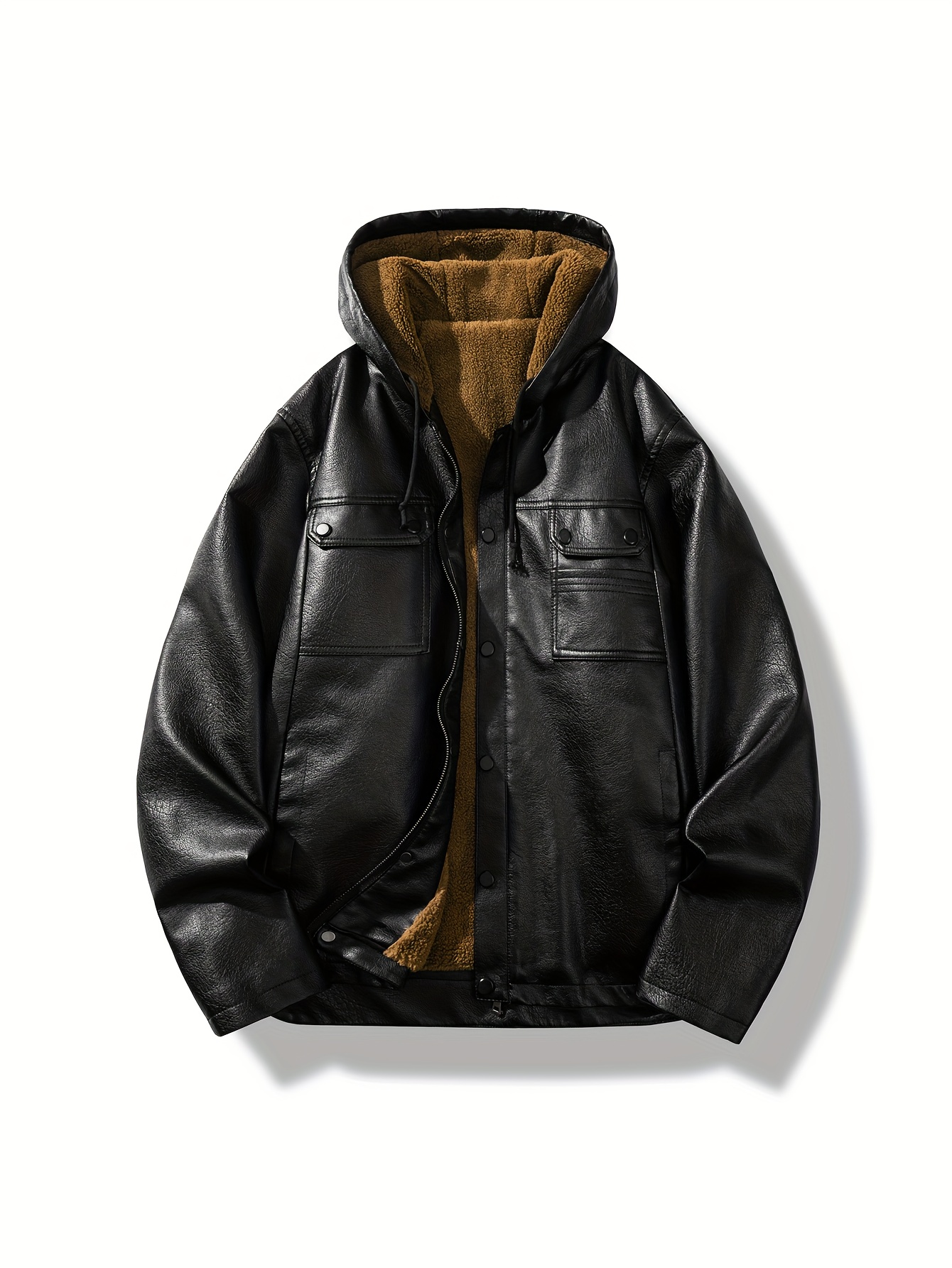 leather jacket hoodie sold on Temu United States