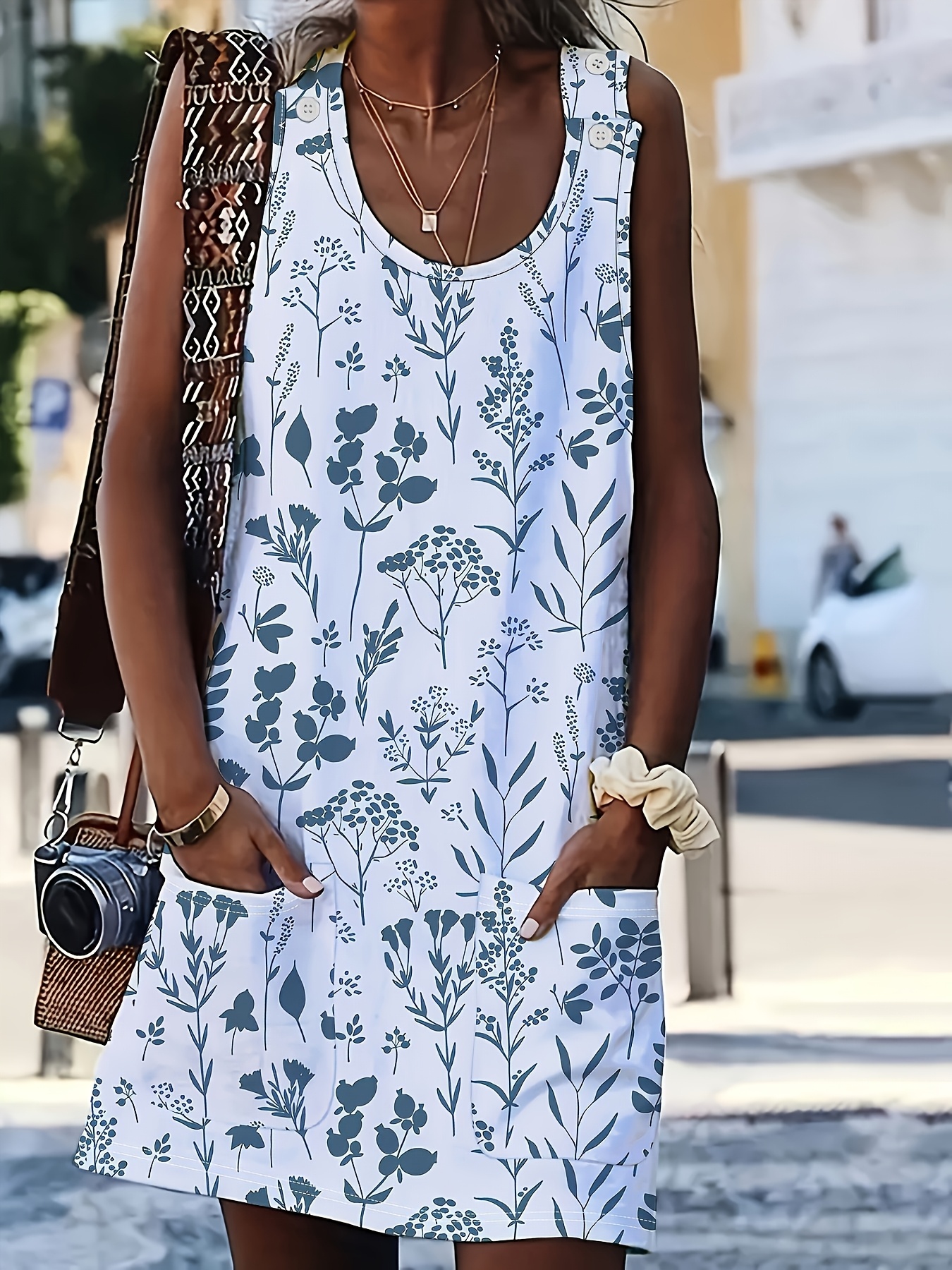 women's casual sleeveless tank dress pockets floral print Temu