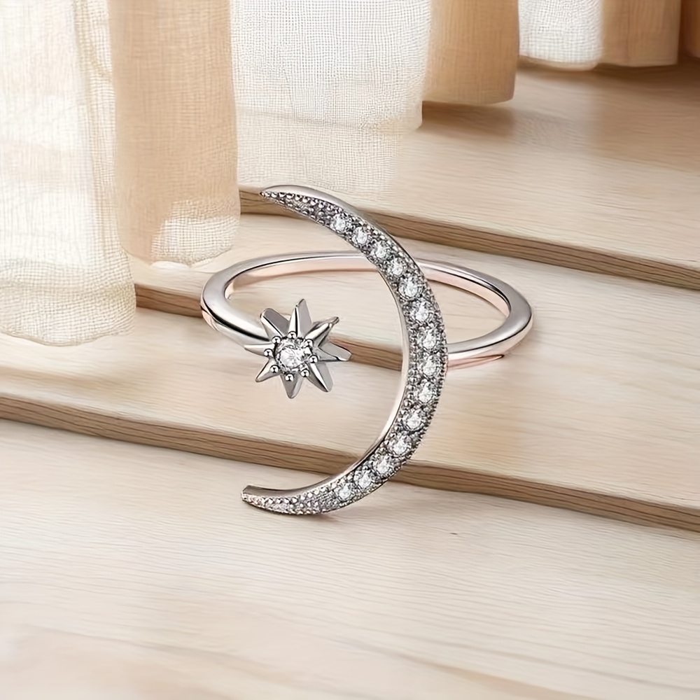 TEMU 1 Anillo de Mujer Estrella Luna Luz Lujo Anillo Abierto Moda Anillo Individual Adecuado para Uso Diario y Regalos, Joyería de Ramadán