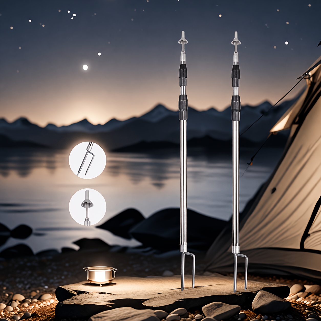 2/3/4pcs Outdoor Camping Tent Poles, Adjustable Steel Canopy Extension Rods With Ground Stakes – Durable High Quality Tarpaulin Poles For Shelters And Awnings