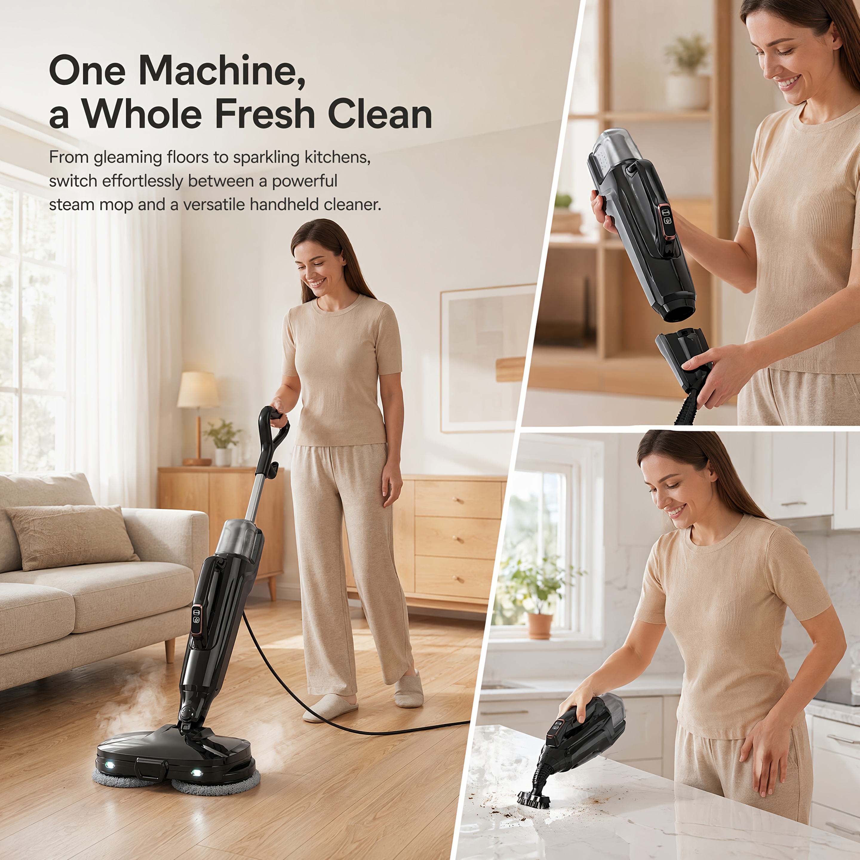 Image of Lubluelu Professional Steam Mop Cleaner, 1380w Floor Steamer, 15s , + Polishing In One, Self-, Lightweight Steamer For Cleaning With Multiple Accessories, Safe For Tiles, Upholstery, Carpet, Hardwood