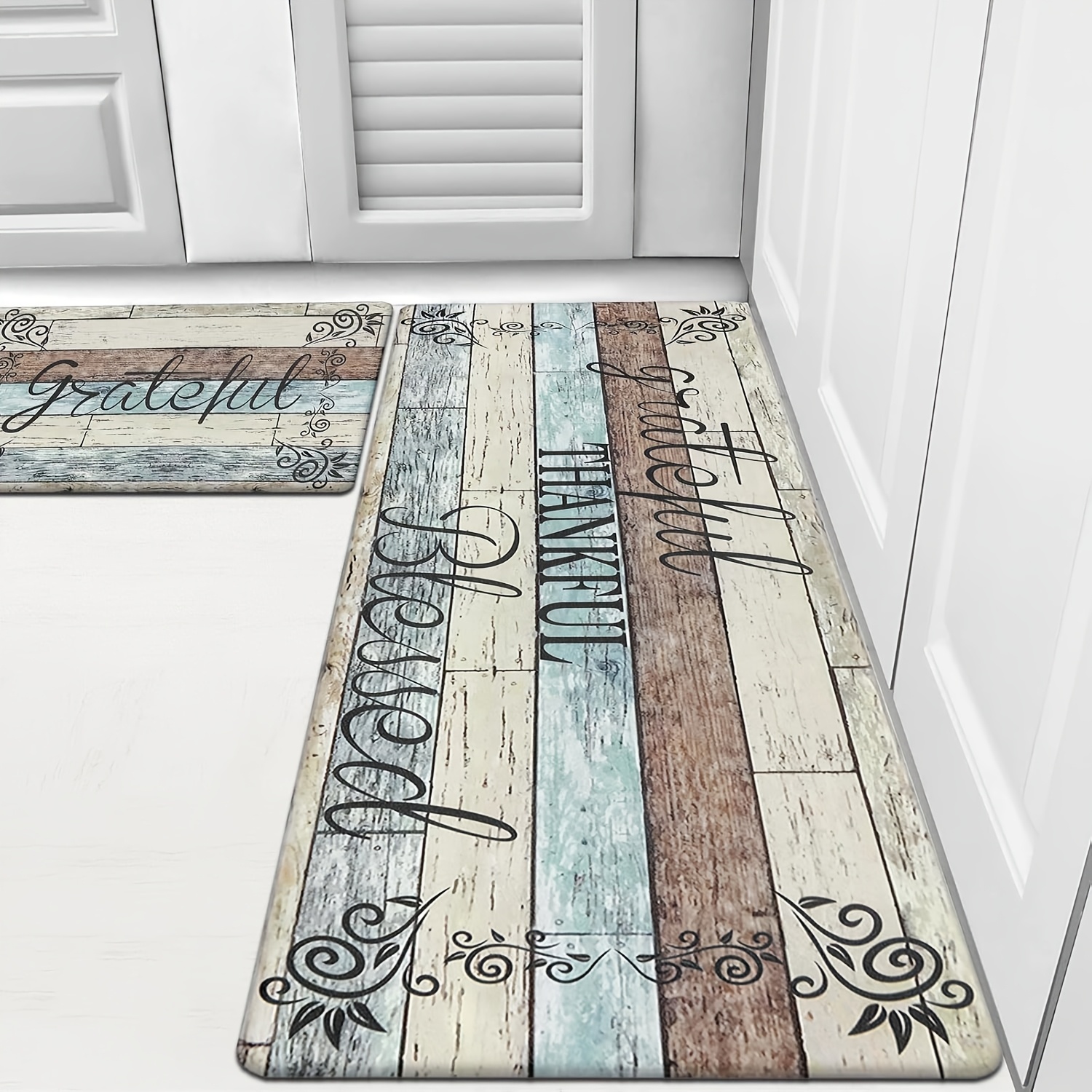 TEMU Set Of 2 Cushioned Kitchen Mats Designed To Reduce Fatigue, Featuring A Non-slip Surface And Material, Perfect For , Standing Desks, Sinks, Offices, And Laundry Areas