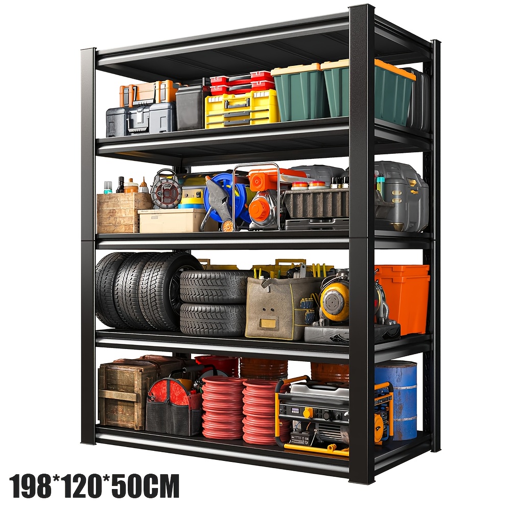 TEMU 3000lbs Heavy Duty 5-tier Adjustable Metal Shelving Unit - Freestanding Garage Storage Rack With 600lb Capacity Per Shelf, Black - For Basement,