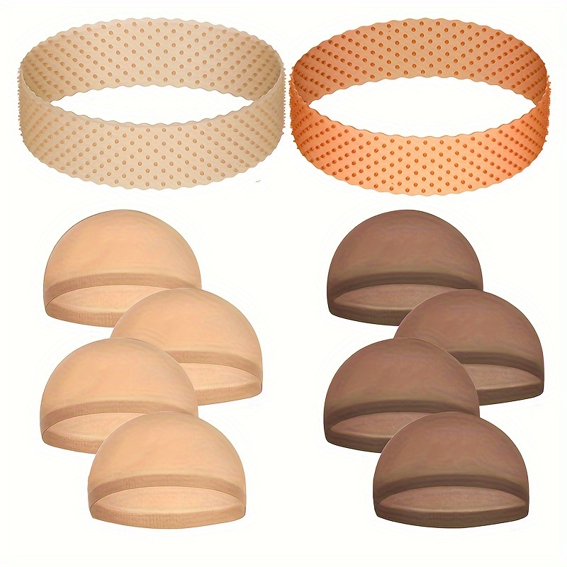 

Silicone Non-slip Wig Grip Bands With Woven Wig Caps Set, Comfortable Adjustable Elasticity Hair Net For Secure Wig Fit