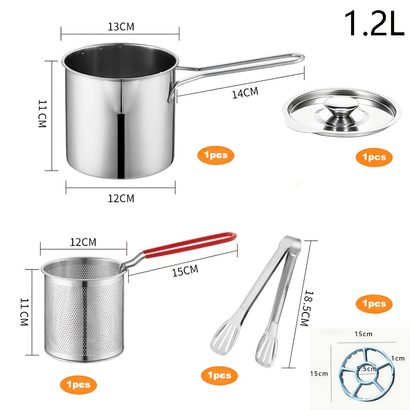 TEMU Home Small Deep Fryer, Deep Oil Fryer With Filter Basket And Extended Handle, Stainless Steel Mini Deep Fryer, With Lid For Frying , Chicken