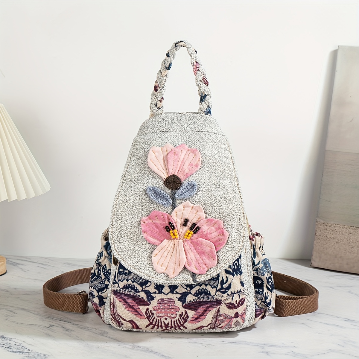 1pc, Cut, Bohemian Ethnic Style Hand-tied Dye Floral Backpack With Multiple Compartments, Crossbody Bag, Dual-use Backpack