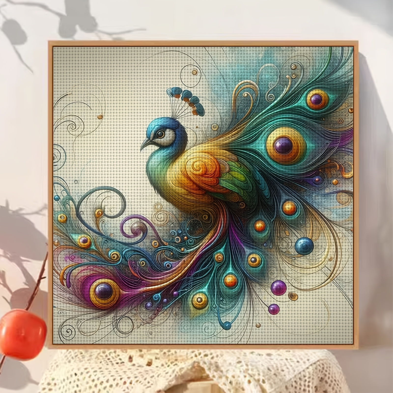 11CT Printed Cross-Stitch Kit, Colorful Peacock Illustration