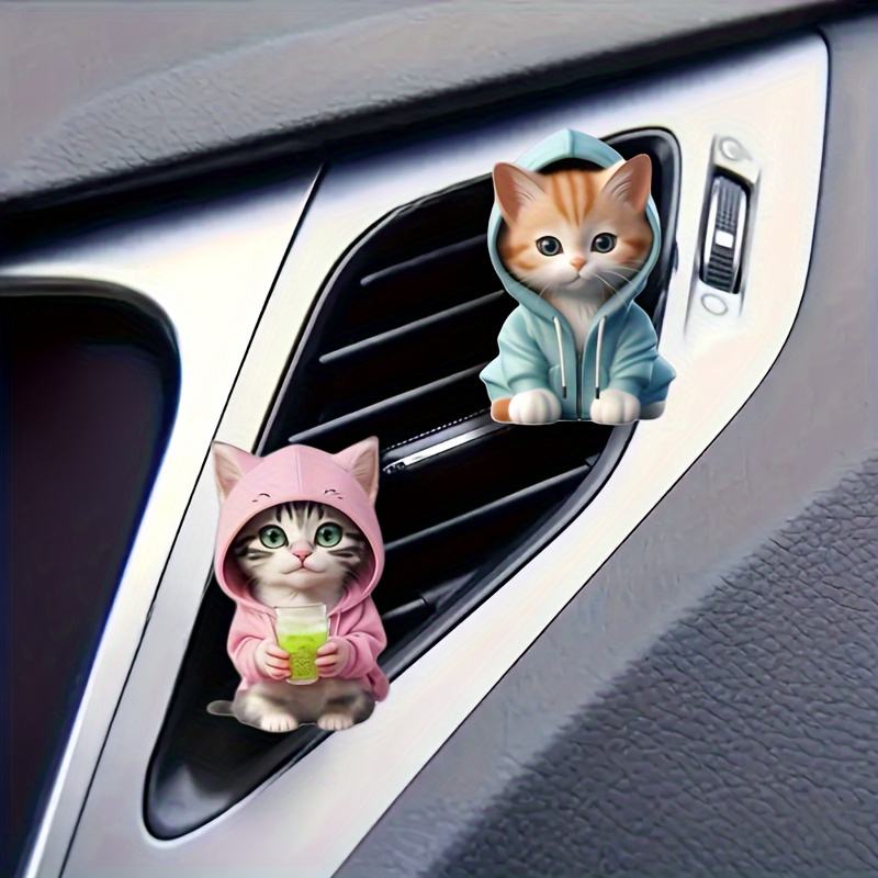 

2 Pack Cute Cat Acrylic Car Air Freshener Set - Vehicle Aromatherapy Diffuser With Balm/compressed Scent Tablet/incense Stick Holder, Long Fragrance, Car Vent