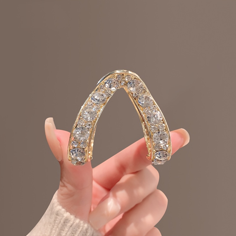1pc V Shaped Full Sparkling Rhinestone Hair Clip Elegant Ponytail Holder Non Slip Hair Accessories For Women And Daily Uses Gift For Valentine's Day