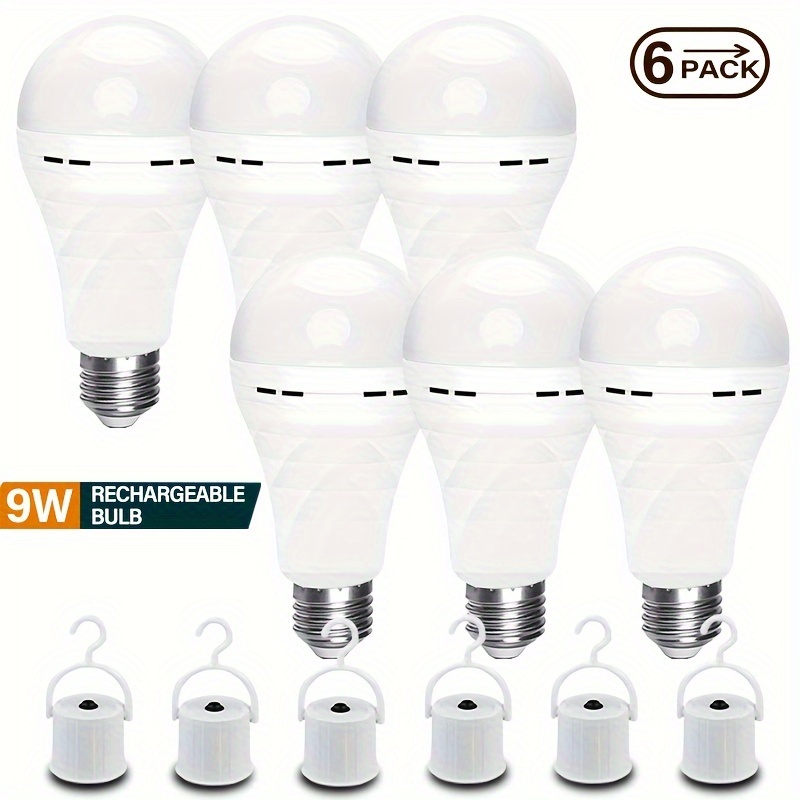 

Kasotile E26 Led Bulbs 9w Rechargeable Emergency Backup, 1200mah Lithium Battery, Energy Standard A19 Bulb For Home, Camping, Hurricane - 2/4/6 Pack