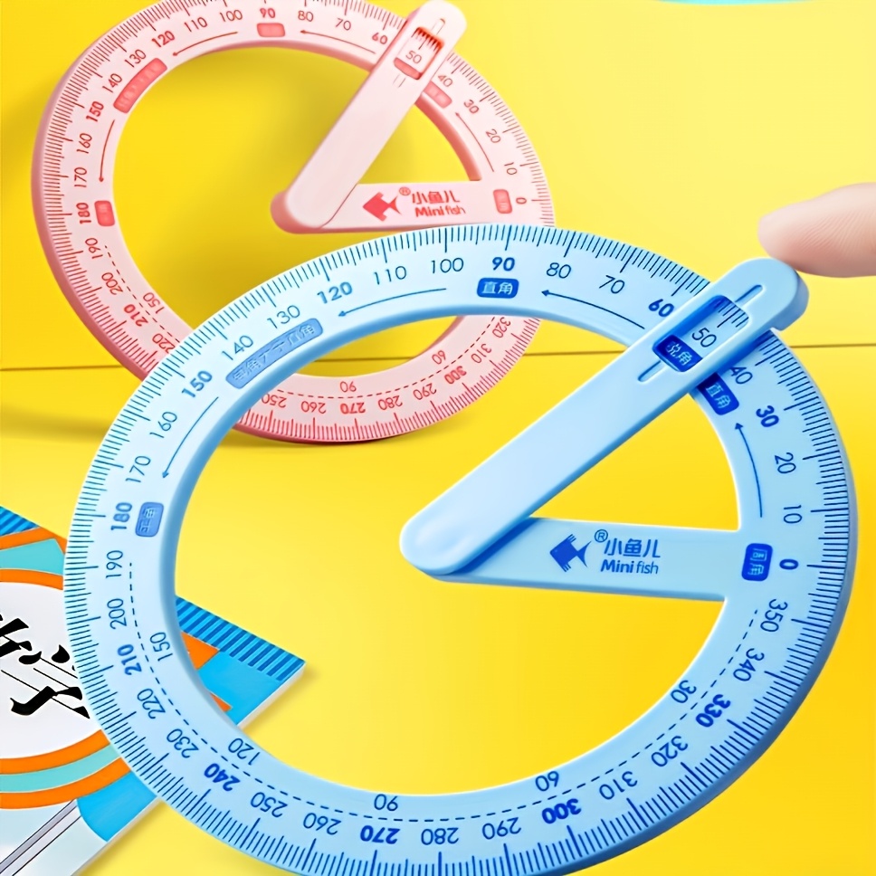 360-Degree Rotating Protractor - Precision Angle Measuring Tool for Drawing and Measuring, Made of Durable Plastic, an Essential Office Supply, an Adjustable Angle Teaching Tool, a Multi-functional Angle Ruler That Includes Right Angles