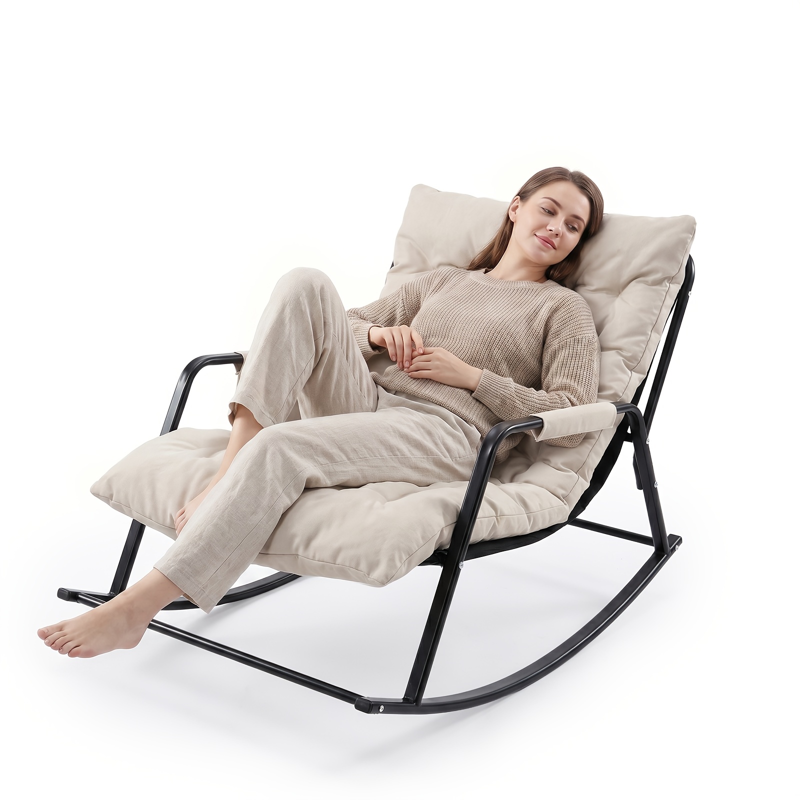 Home Theater Seating, Oversized Rocking Chairs for Indoor And Outdoor Use, Modern Metal Lounge Rocking Chairs with Thick Cushions, And High-back Rocking Chairs Suitable for Living Rooms, Patios, Porches, Gardens, And Backyards