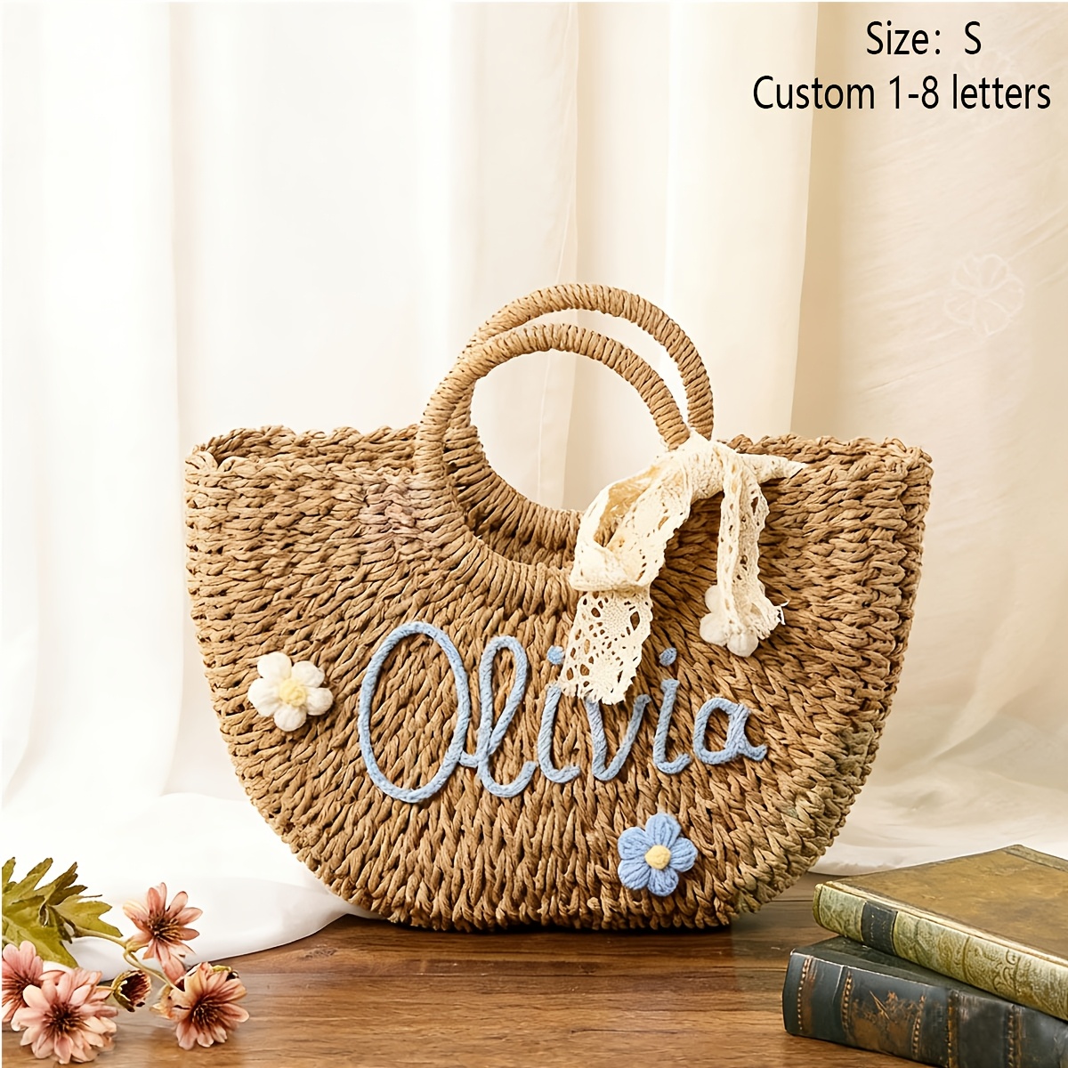 E-shop [Personalisierbar] . Personalisierte Tragetasche aus Strohimitat, Brautjungfern-Strandtasche, Geschenktüte für Junggesellinnenabschied,