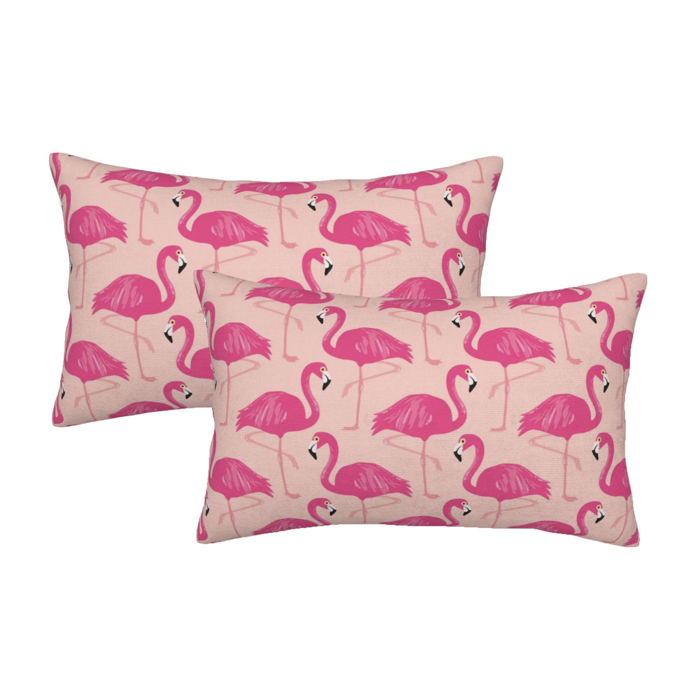 TEMU 2pcs Flamingos Short Plush Throw Pillow Cover, Pink Flamingos Seamless Pattern For Couch Bed Sofa Car Waist Cushion Cover, No Pillow , 12 X 20