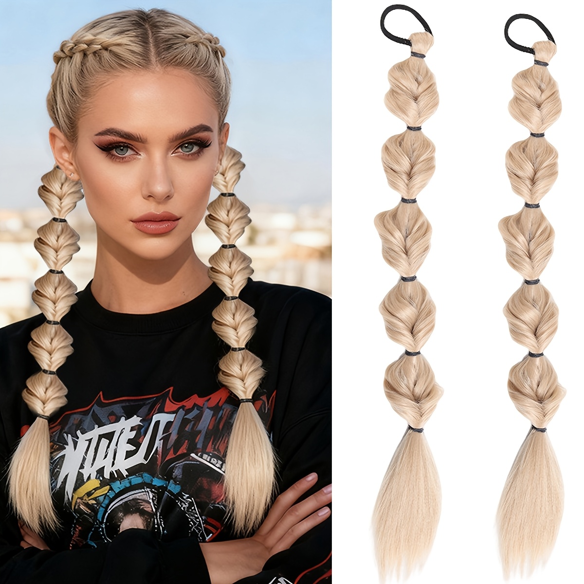 2pcs Bubble Ponytail Extension, 20 Inch Synthetic Braid Ponytail, Natural Looking Fake Ponytail For Women Daily Wear Party Cosplay Gift