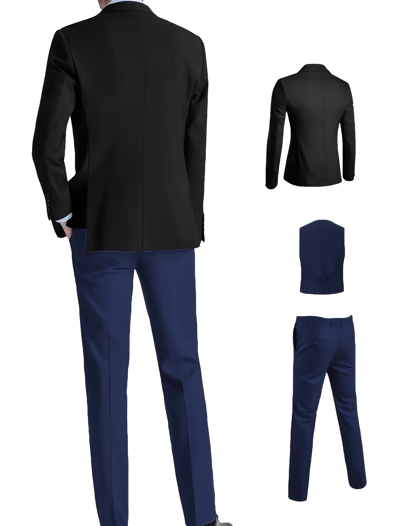 Ensemble costume élégant 3 pièces pour homme - Costume et pantalon coupe ajustée pour mariages et occasions formelles, convient pour réunions de bureau et événements élégants, tenue de cérémonie | Costume coupe ajustée | Costume de mariage durable. Inclut un mouchoir de poche à motif aléatoire.