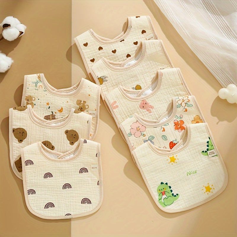 Random 3-pack Crinkle Cotton U-shaped Bibs, Cotton Anti-spit-up Drool Bibs For Newborns, Breathable Drool Towels