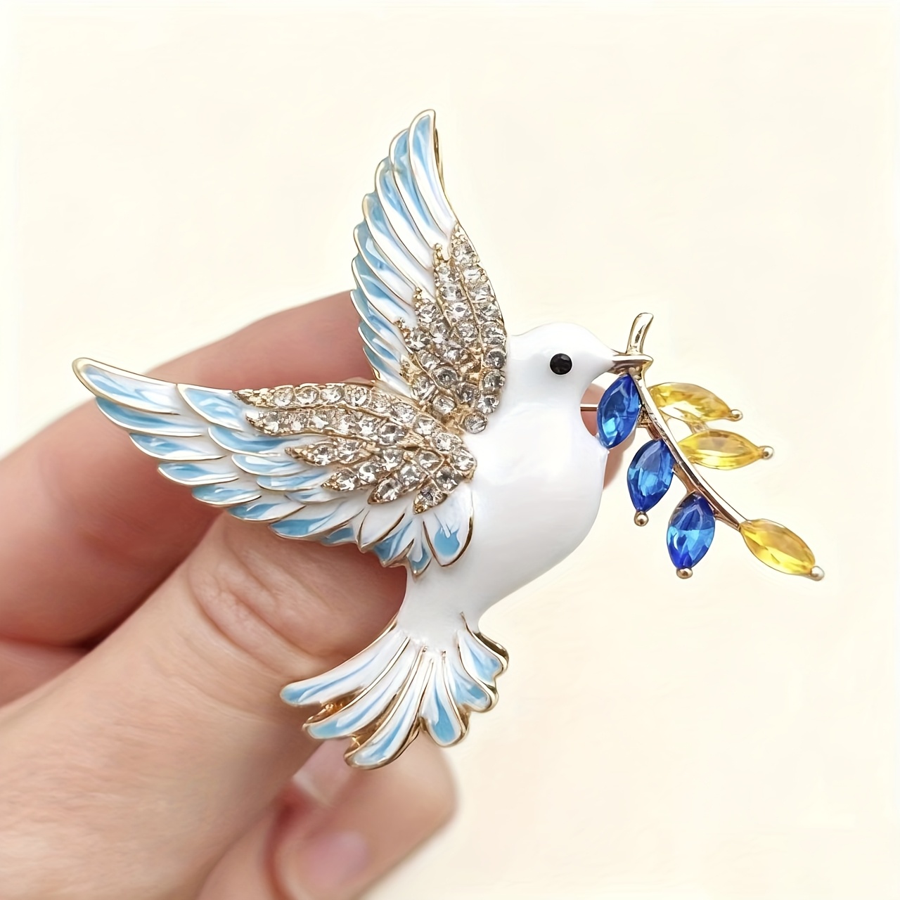 item picture Elegant Dove Brooch with Accents & -Green Beads Enamel Pin for Women, Perfect for Daily Wear or Gifting