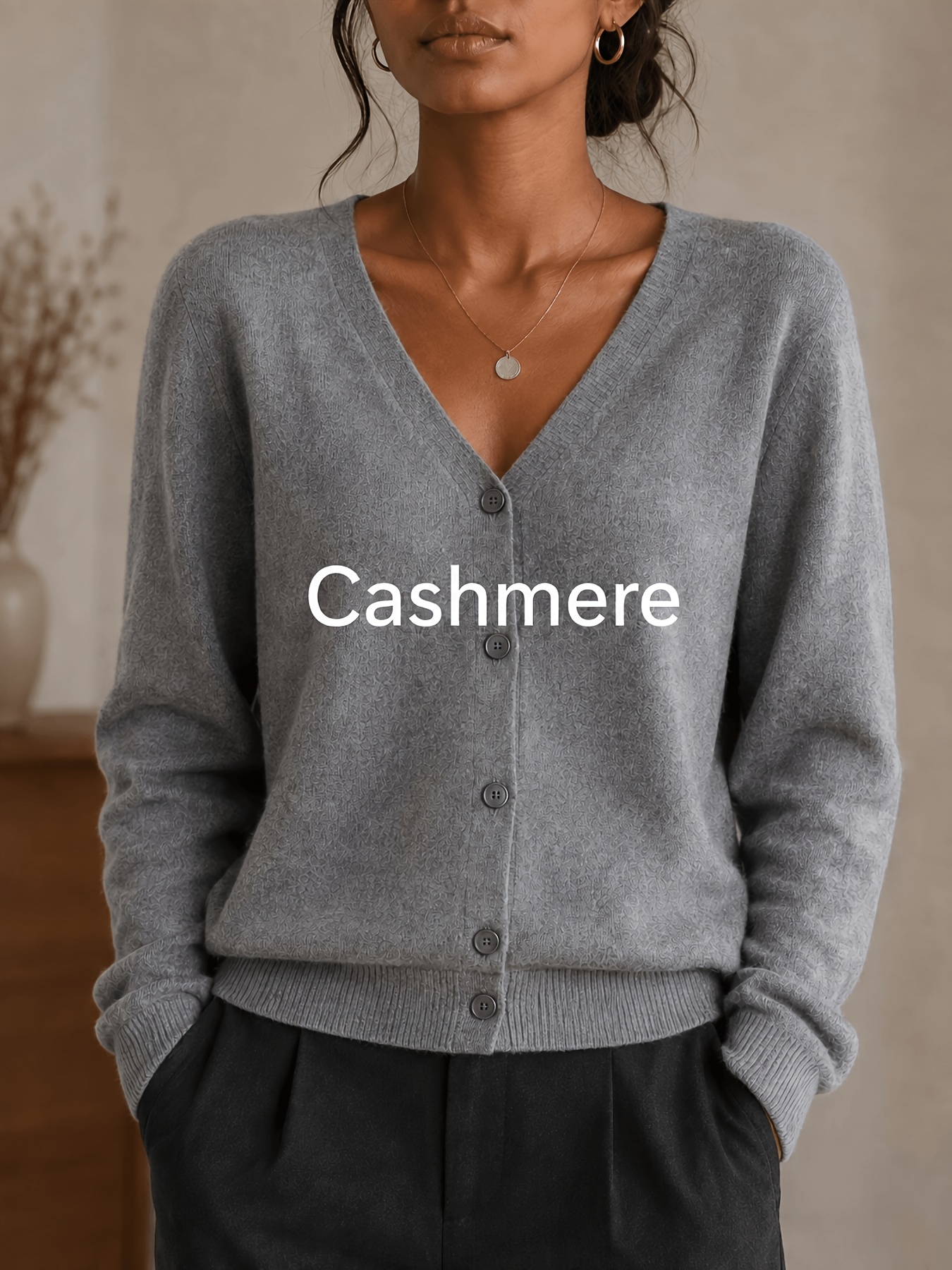 womens openwork sweater knitwear cashmere sweater women   neck with single button closure classic solid color long sleeve knitwear loose   and casual wear