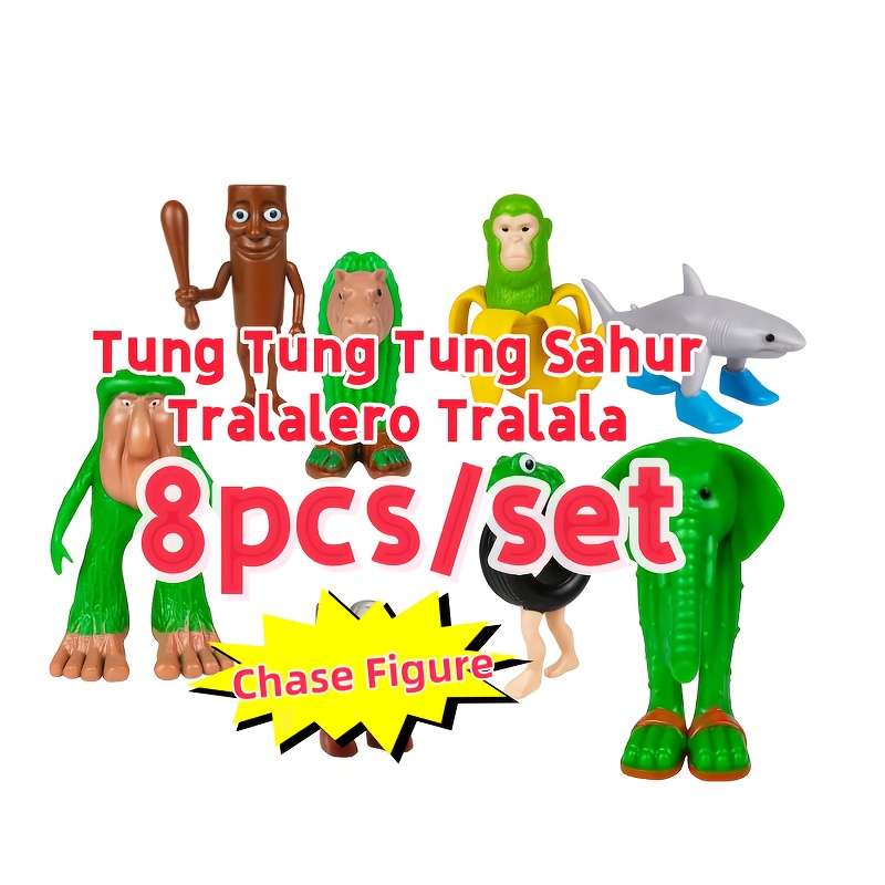 TEMU 8pcs Collectible Figurines, Tung Tung Tung Tralalero Tralala Collectible Sculpture, Desktop Decor Figurines, Toy Figurines Birthday Gifts,
