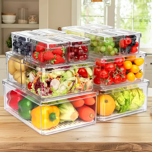14pcs stackable fridge organizers bpa free clear containers for fruits vegetables eggs and more saving multifunctional organizer