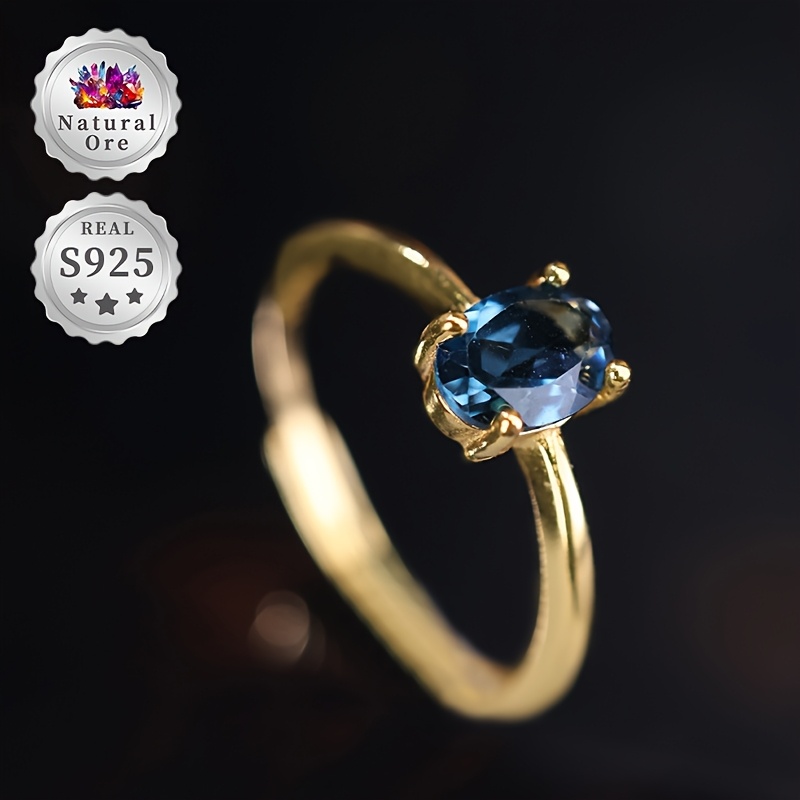 925 Silver Adjustable Ring with Natural Topaz