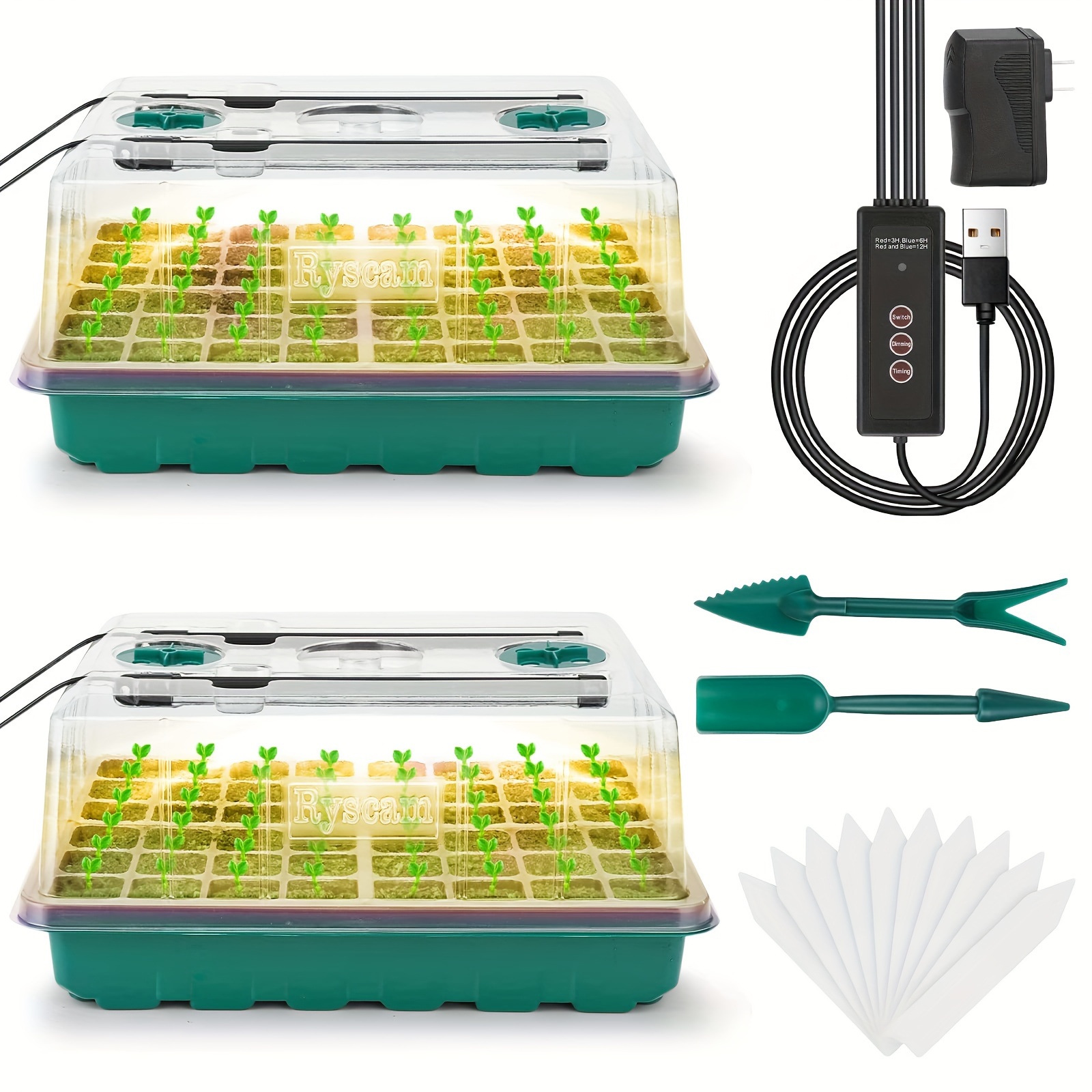 

1pc/2pcs/4pcs Seed Starter Tray With Grow Light, Seed Starter Kit, Seedling Starter Trays With Humidity Domes, Automatic Timer, Adjustable Light Indoor Gardening Plant Germination Trays