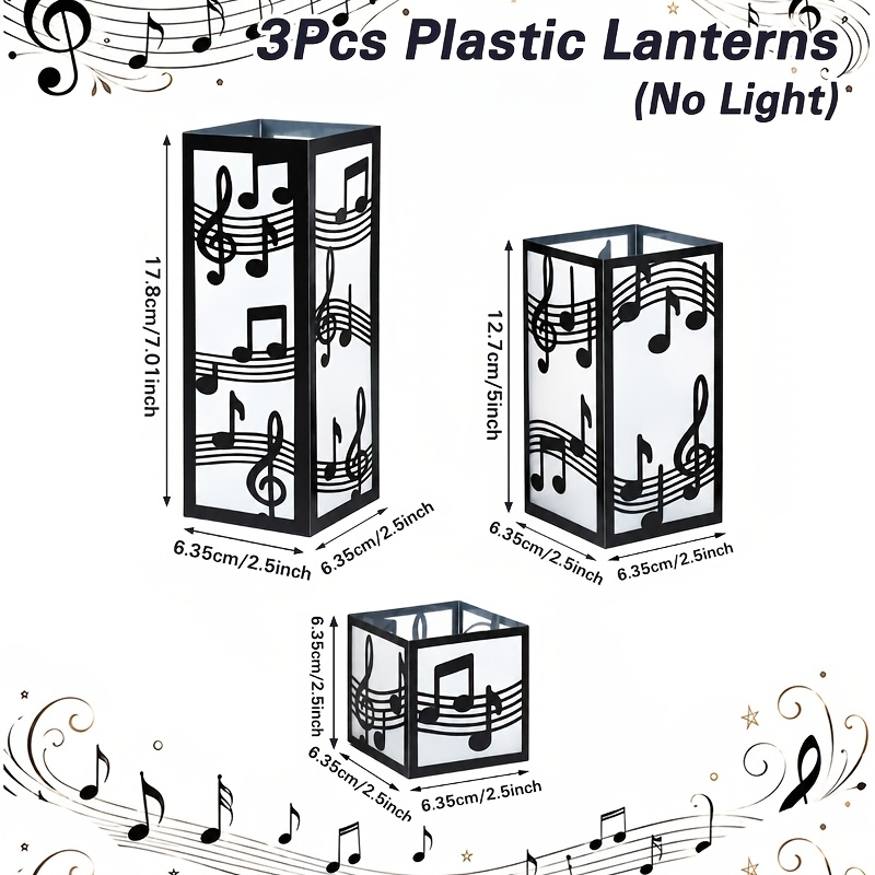 TEMU 3 pezzi, Lanterne in plastica con bastone (senza luci), Decorazioni per lanterne con motivo di note musicali di diverse dimensioni per la casa,
