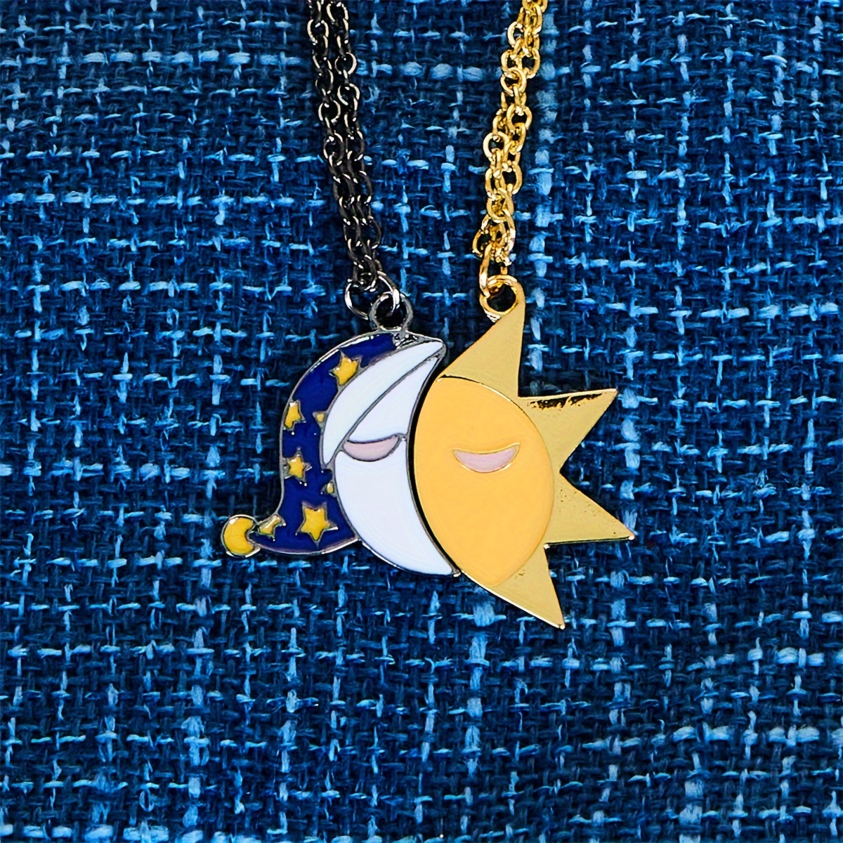 2pcs Bohemian Style Sun Moon Pendant Necklace, Zinc Alloy Necklace, Holiday Gift Jewelry For Men