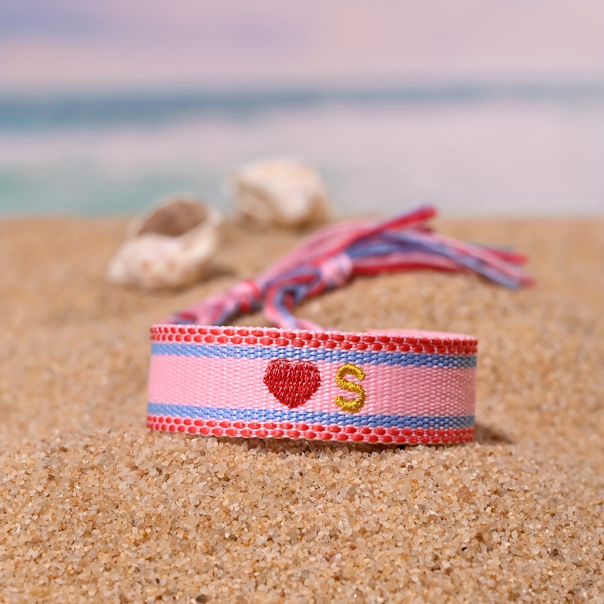 TEMU Handmade Woven Bracelet Featuring Bohemian Style With Heart-shaped Letters A-z, Popular In Europe And America