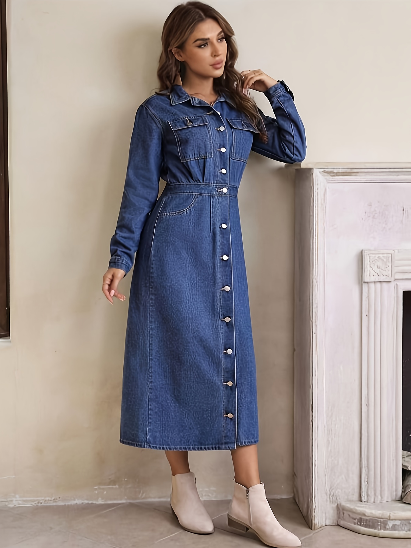 ladies denim maxi dress Talissa A-Line Blue while the pockets offer convenience Mylie Denim Maxi Dress -