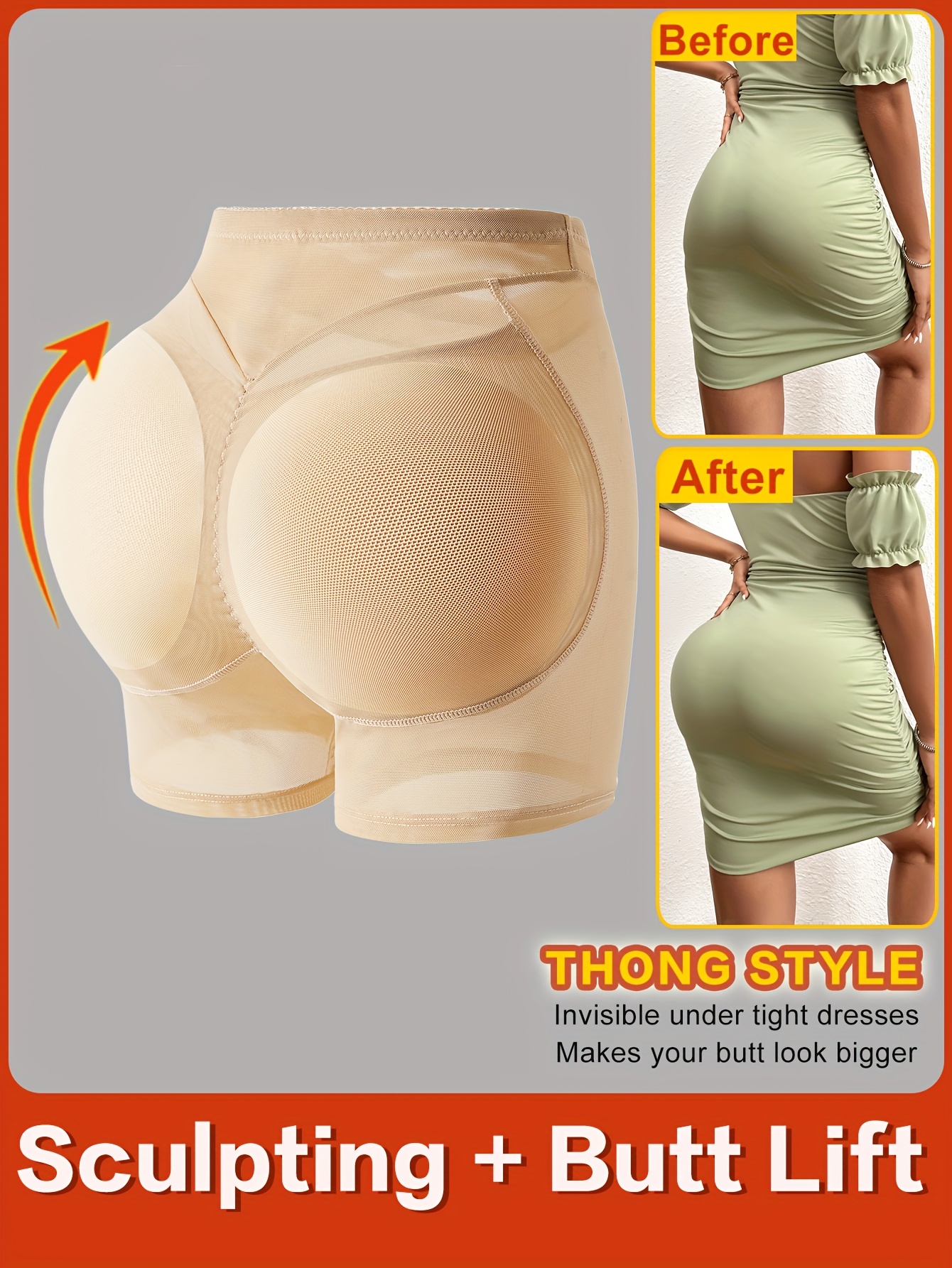 shapewear padded butt lifter panties, high waist tummy control