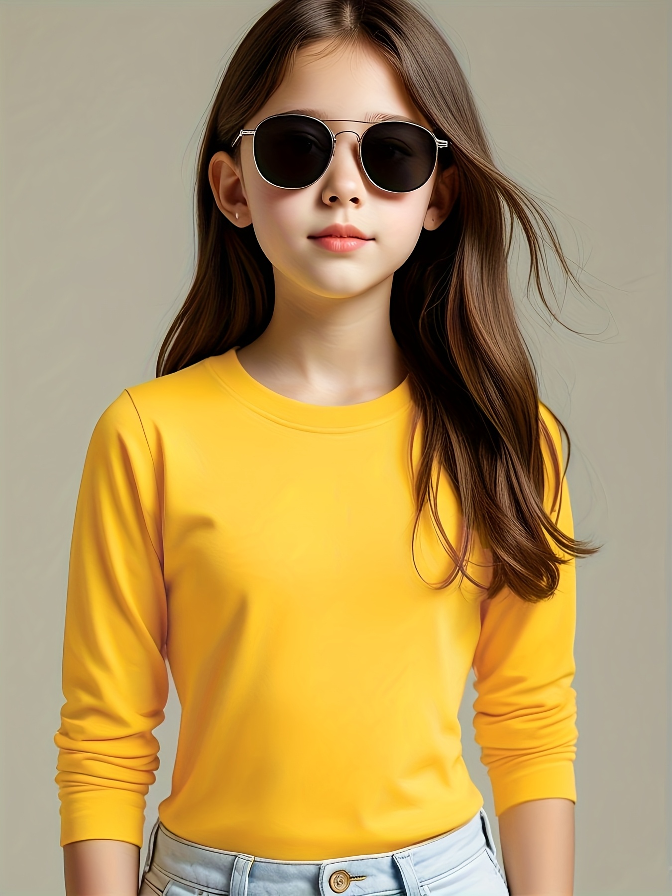 girls yellow long sleeve t shirt elegant beautiful solid Temu