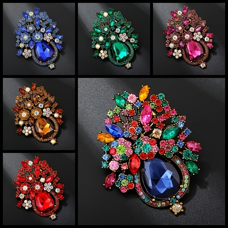 Luxurious Colorful Flower Basket Brooch, Elegant Corsage
